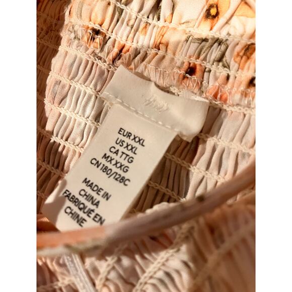 H&M XXL Dress Floral Smocked Midi Pink Peach Print Cotton Detachable Straps - Picture 5 of 6